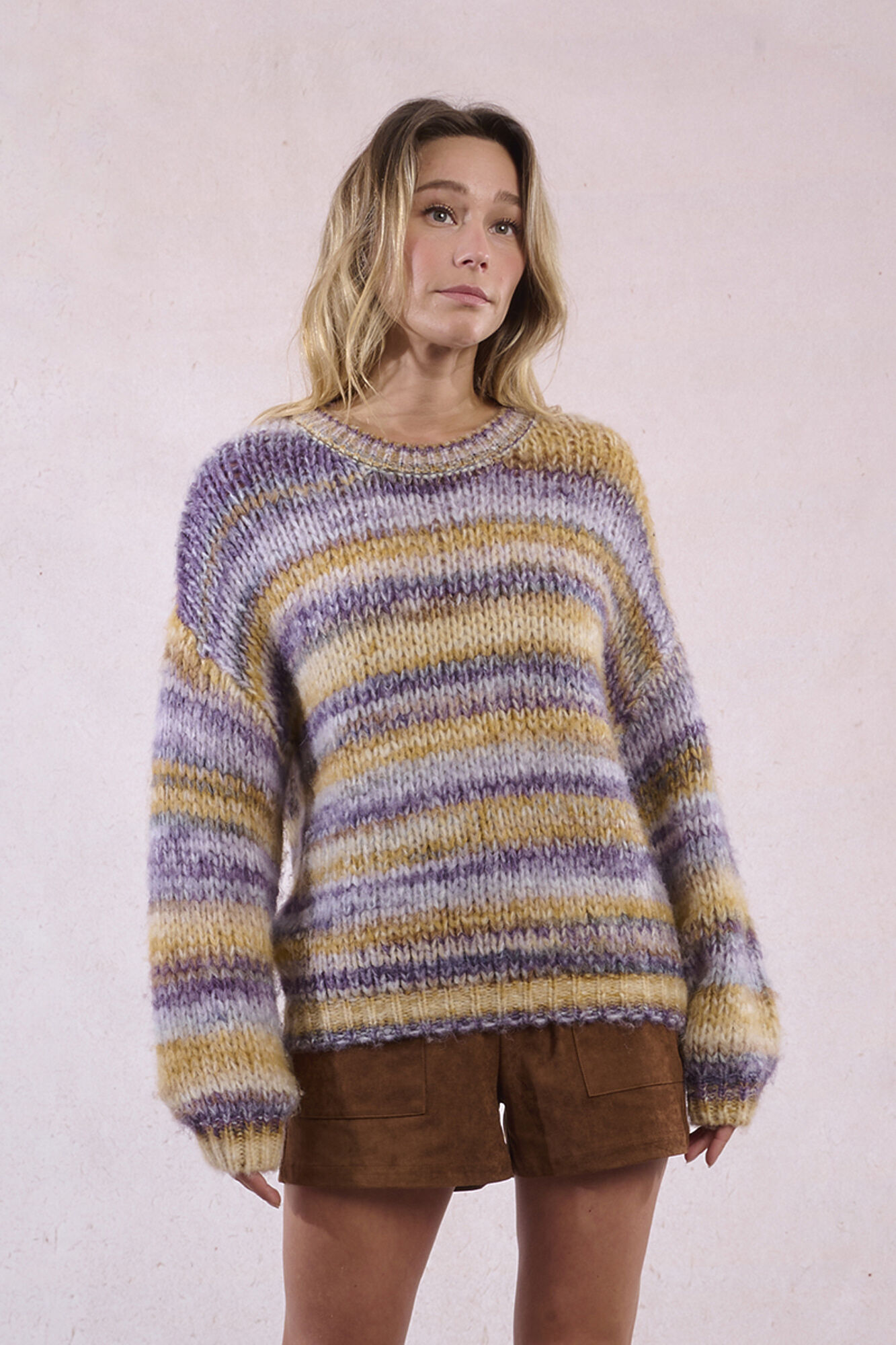 Molly Bracken Su&eacute;ter feminino estampado riscas de manga comprida