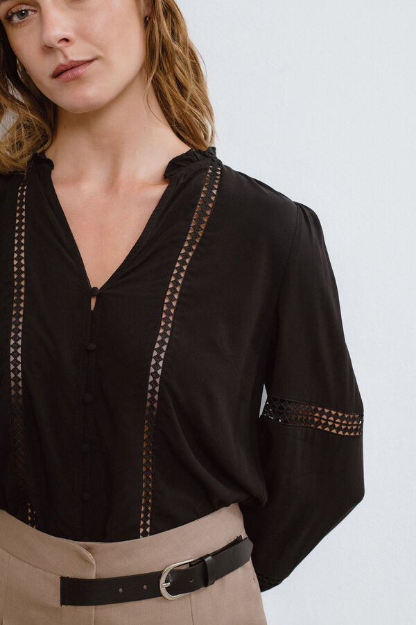 Vila Blusa manga larga calada Negro