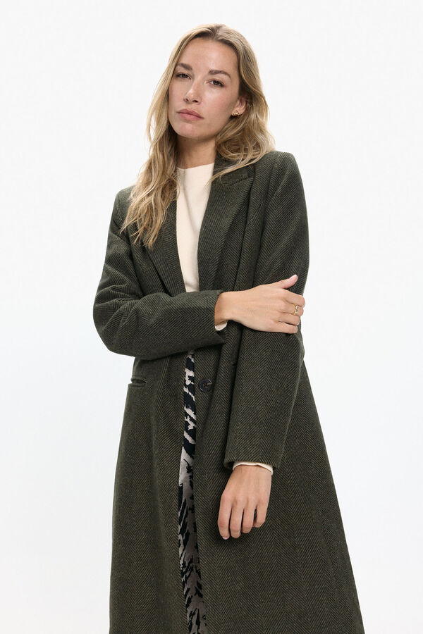 Vero Moda Abrigo largo de pa&ntilde;o y espiga Marr&oacute;n