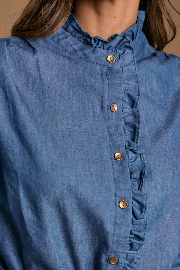 Pol&iacute;n Et Moi Camisa denim com babados Javiera Azul
