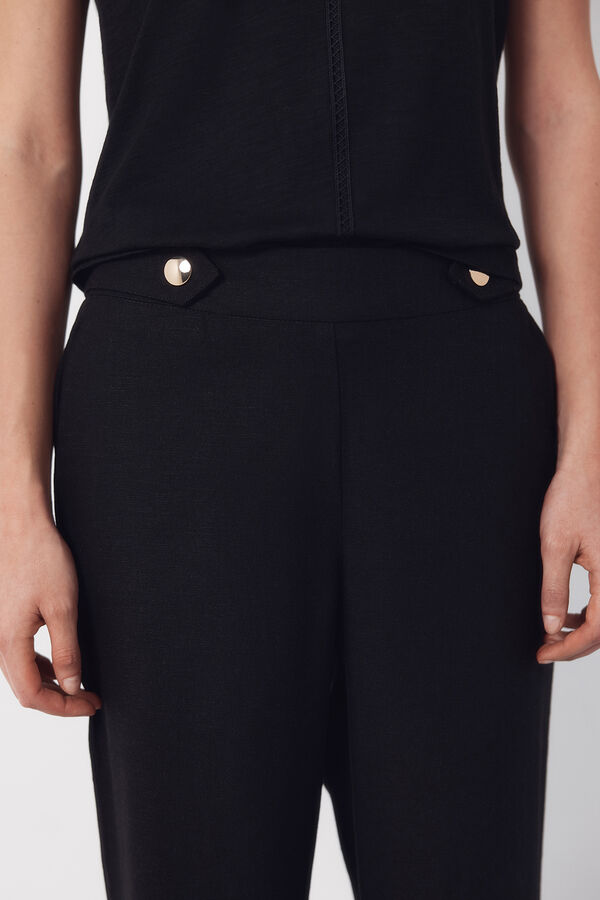 Cortefiel Pantal&oacute;n con lino con botones dorados Negro