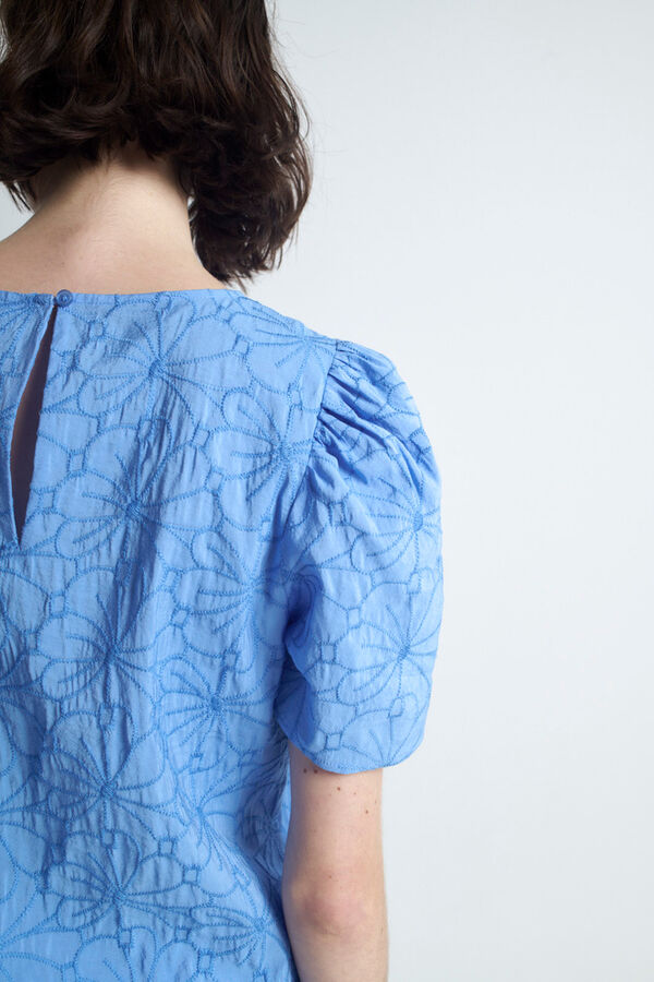 Object Blusa de manga manga curta bordado Azul