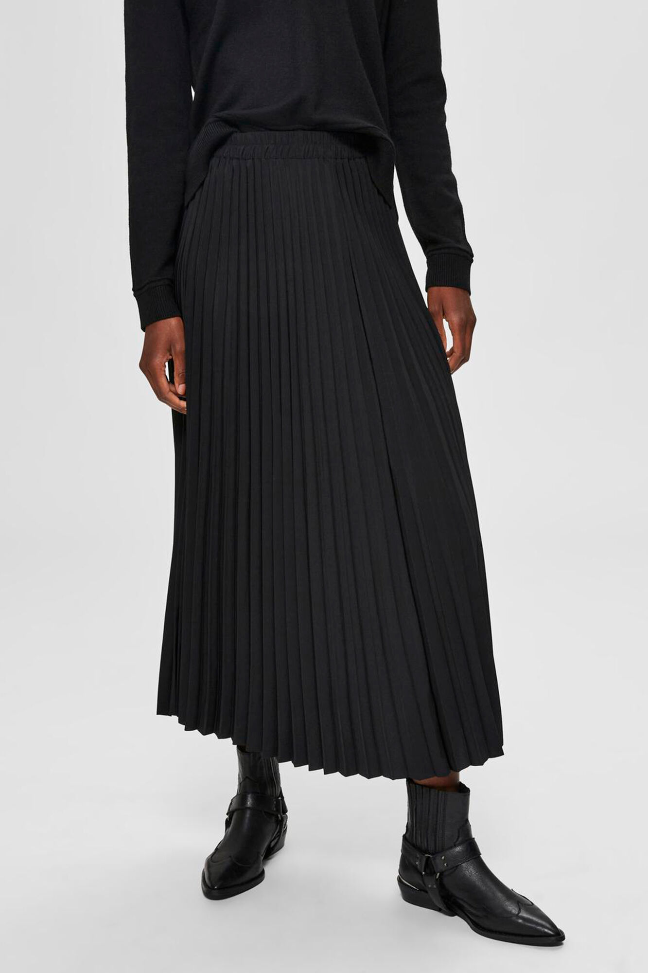 Selected Falda midi plisada con cintura el&aacute;stica