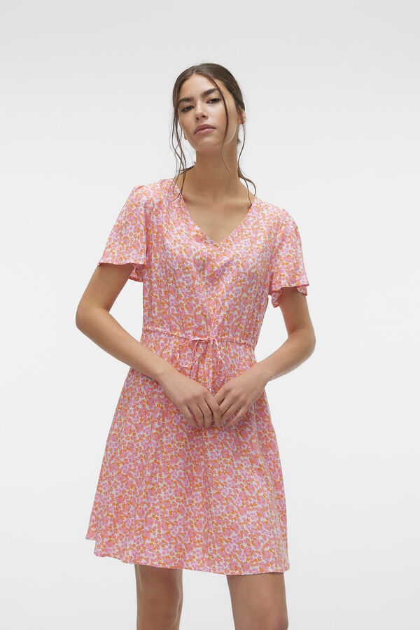 Vero Moda Vestido corto manga corta y cuello pico Blanco
