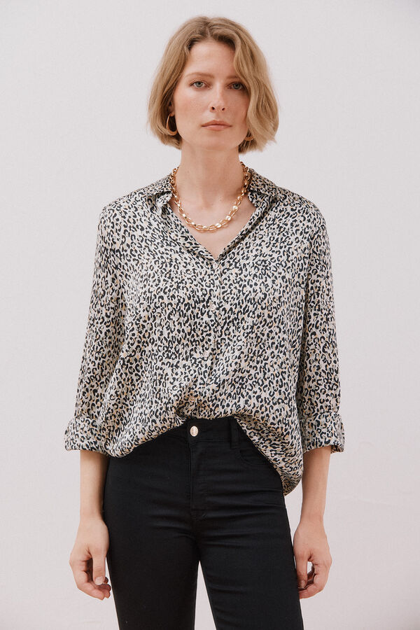 Cortefiel Camisa satinada Estampado blanco