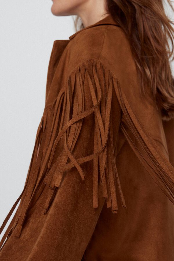 Slowlove Sobrecamisa flecos efecto ante Beige