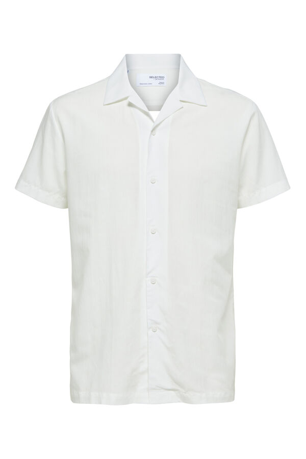 Cortefiel Camisa de manga corta de tencel y algodón orgánico. Blanco