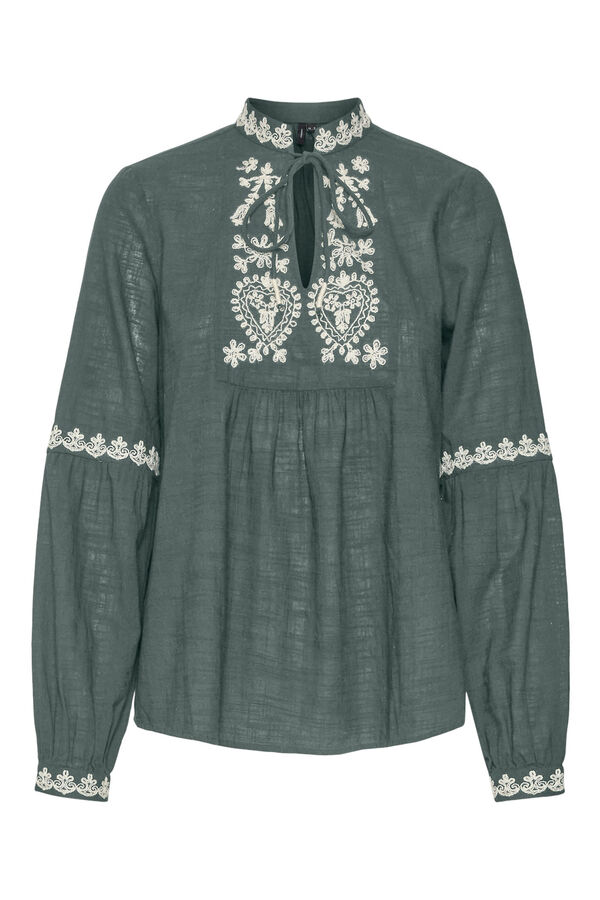 Vero Moda Camisa de manga larga detalles bordados Verde oscuro