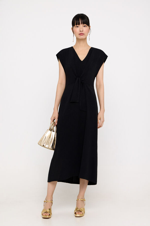 Cortefiel Vestido largo manga caida Negro