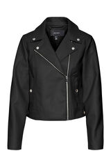 Vero Moda Jaqueta biker feminina em polipele com fecho-&eacute;clair cruzado Preto