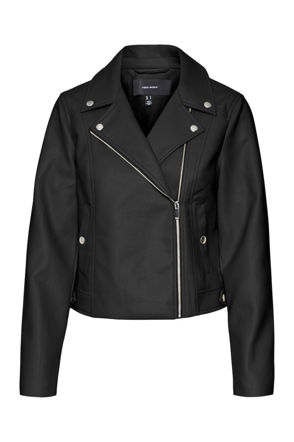 Vero Moda Jaqueta biker feminina em polipele com fecho-&eacute;clair cruzado Preto