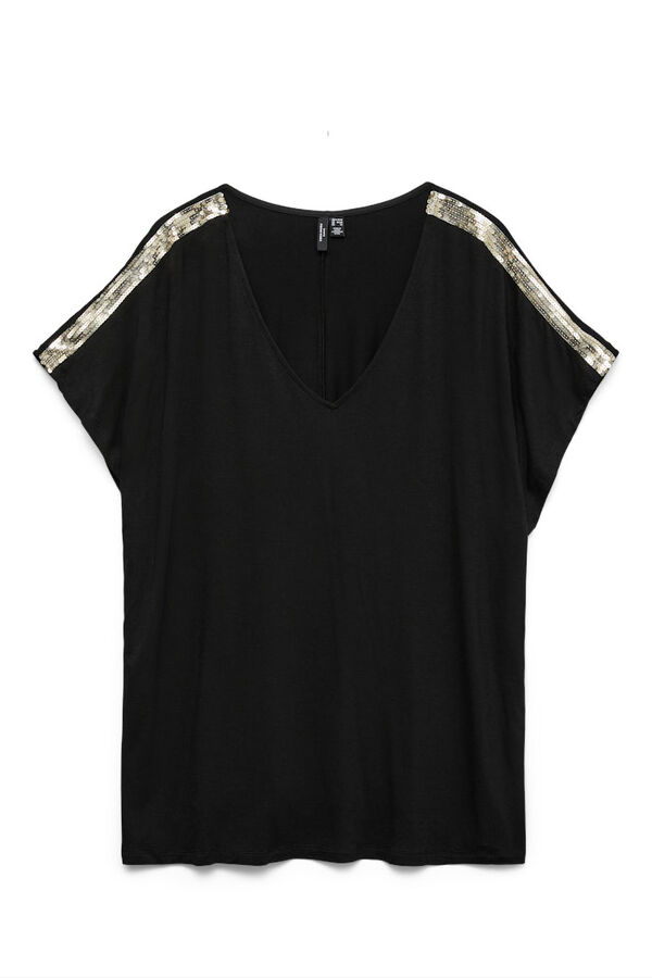Vero Moda Curve Camiseta detalles lentejuelas talla grande Negro