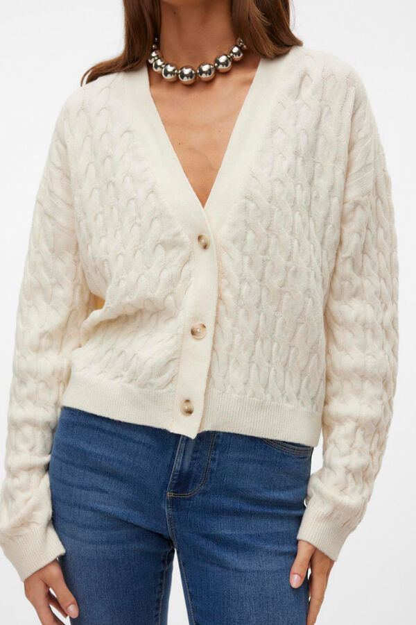 Vero Moda Cardig&atilde; feminino de malha com desenho tran&ccedil;ado Cinzento