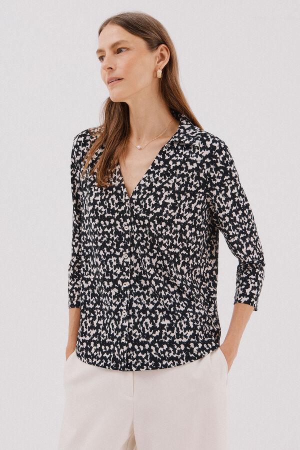 Cortefiel Camisa el&aacute;stica botones Estampado gris