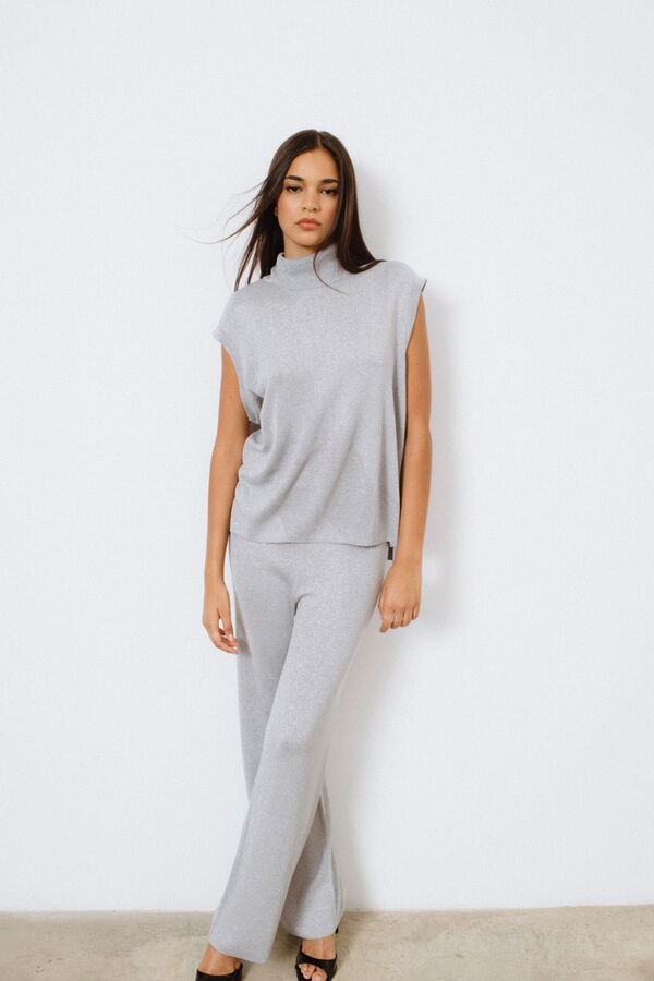 Vila Top de malha com lurex Cinzento