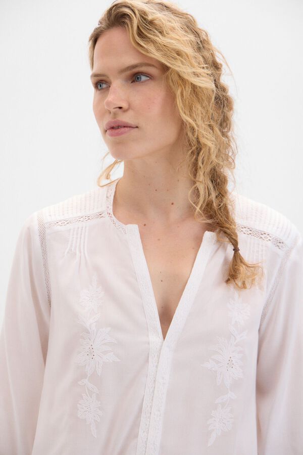 Cortefiel Blusa rom&aacute;ntica bordada Blanco