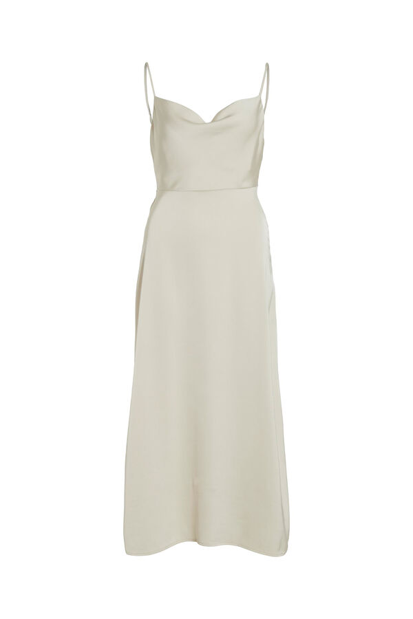 Vila Vestido largo satinado escote drapeado Beige