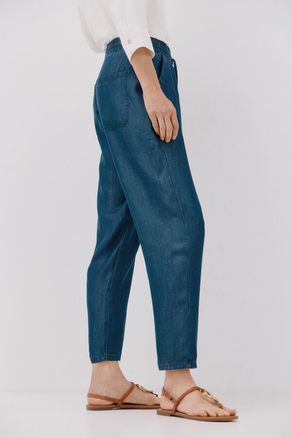 Cortefiel Pantalones fluidos tencel Azul