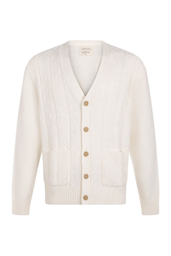Cortefiel Cardig&atilde; losango com fecho de bot&otilde;es Ecru