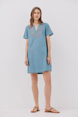Cortefiel Vestido bordado túnica Azul