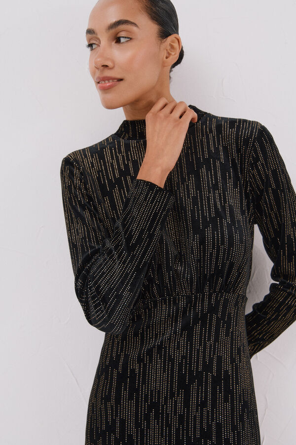 Cortefiel Vestido curto com toques brilhantes Preto