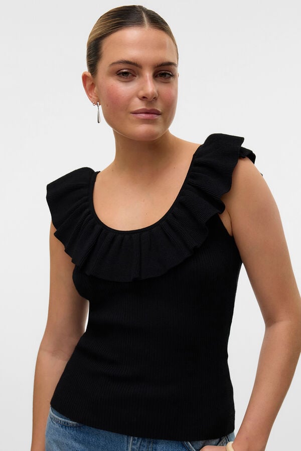 Vero Moda Top tirante grueso y volantes Negro
