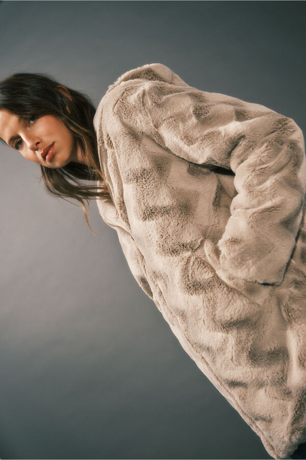 Cortefiel Anorak acolchado reversible efecto pelo Beige