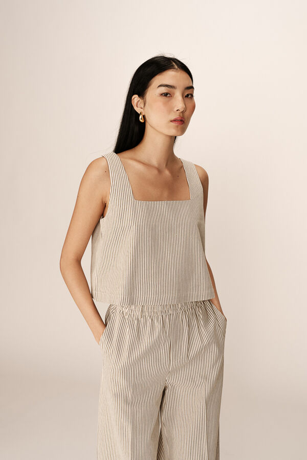 Grace & Mila Top de alças tecido com riscas Branco