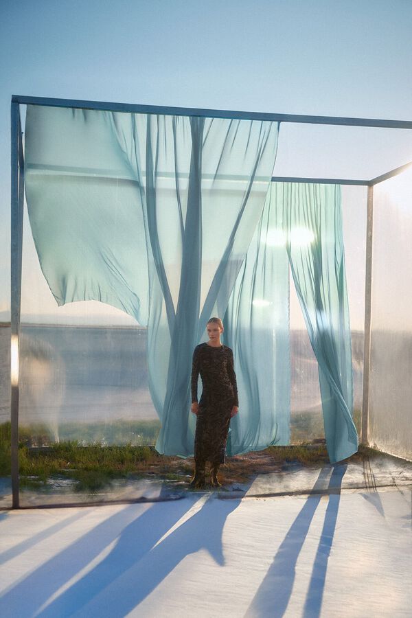 Slowlove Vestido de tule Devor&eacute; Cinzento