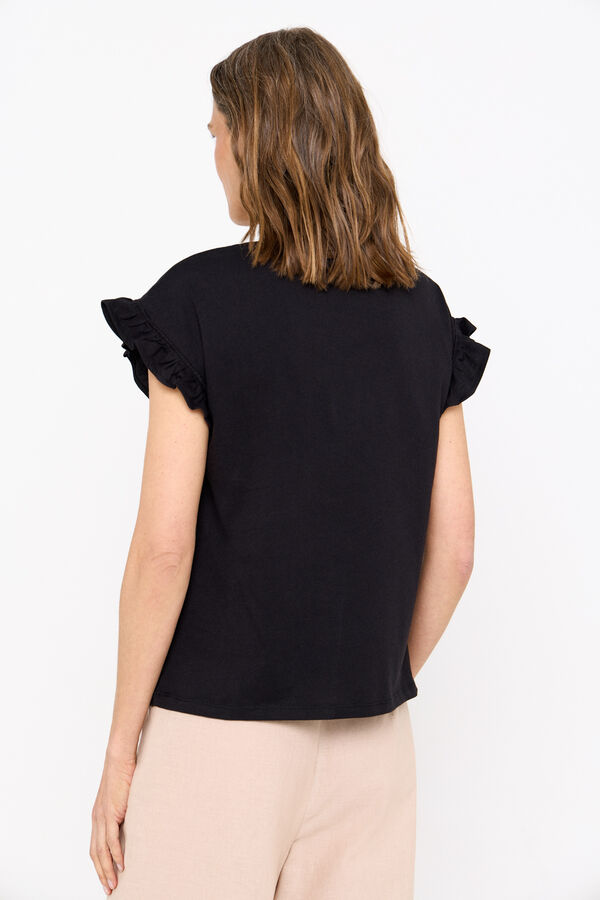 Cortefiel Camiseta b&aacute;sica volantes Negro