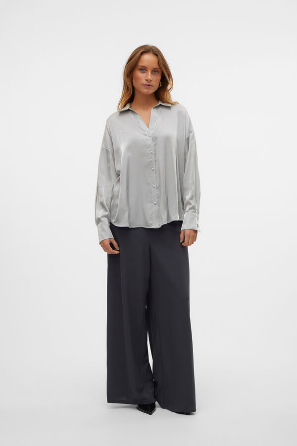 Vero Moda Camisa oversized feminina com gola em bico Cinzento