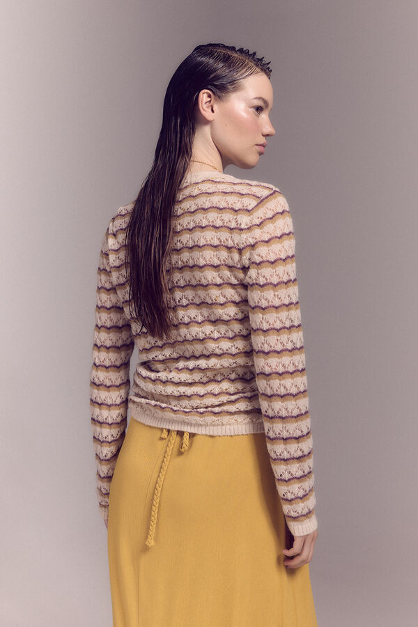 Slowlove Jersey calado rayas Beige