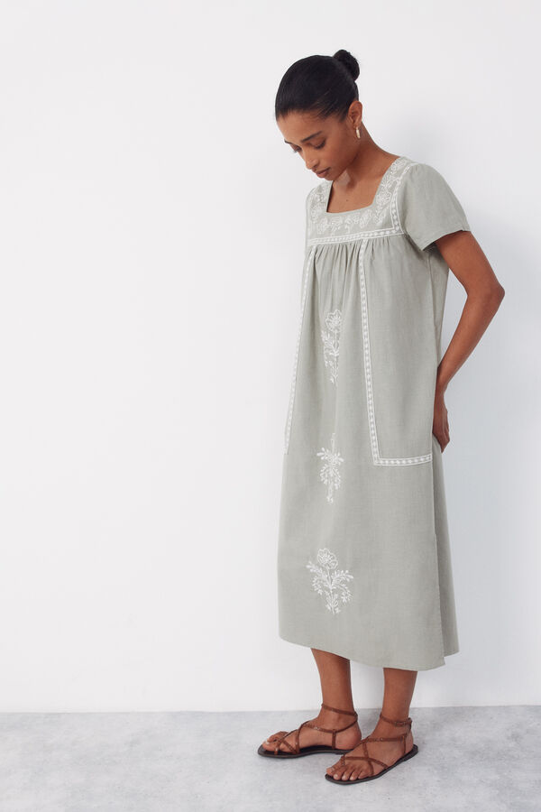 Cortefiel Vestido bordados florais Azul