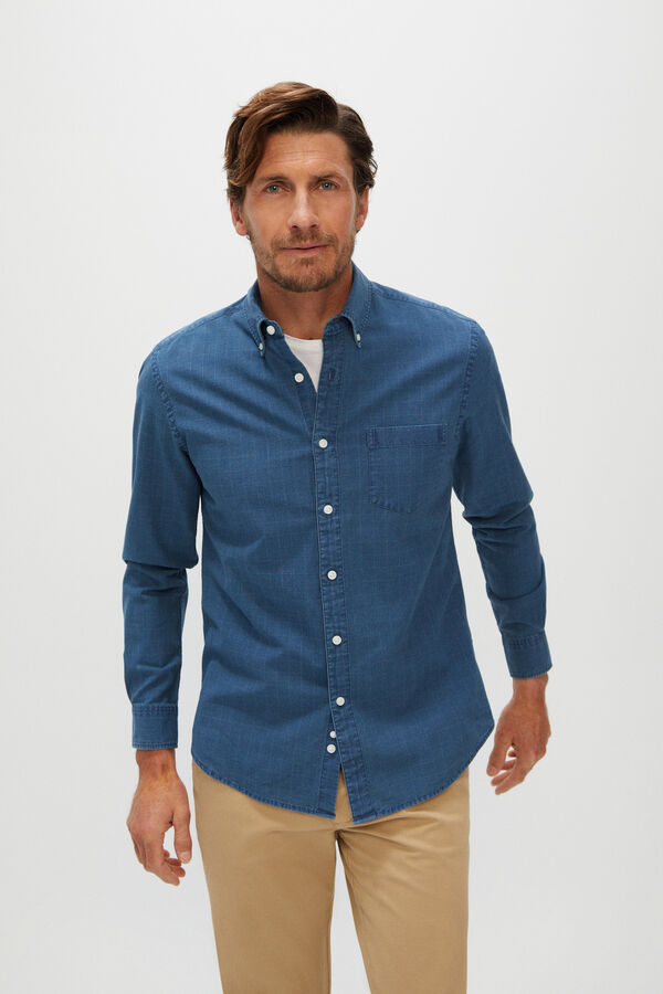 Cortefiel Camisa cuadros denim algodón orgánico Ecofriendly Azul