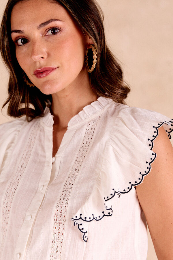 Pol&iacute;n Et Moi Blusa volantes ribete blanco Blanco