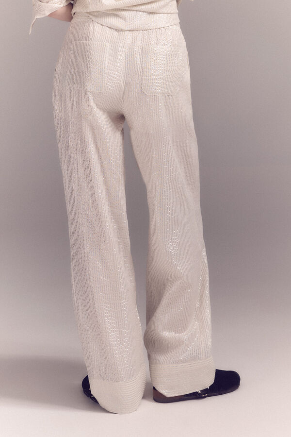 Slowlove Cal&ccedil;a listrada de lurex Ecru