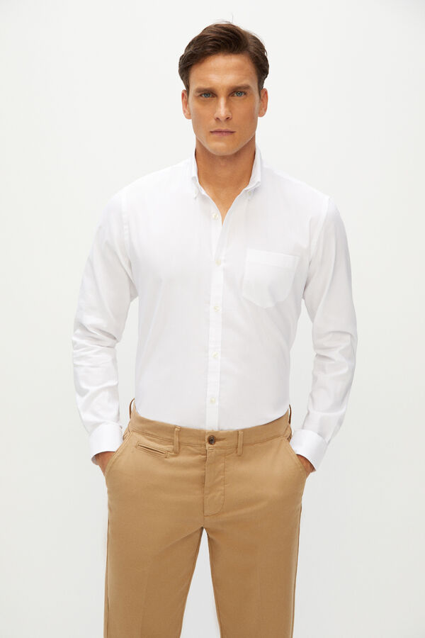 Cortefiel Camisa lisa slim coolmax eco-made stretch Blanco