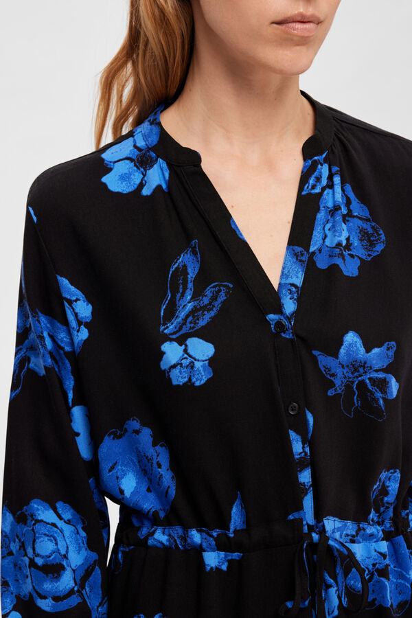 Selected Femme Vestido Midi de manga larga confeccionado con Lenzing ECOVERO Negro