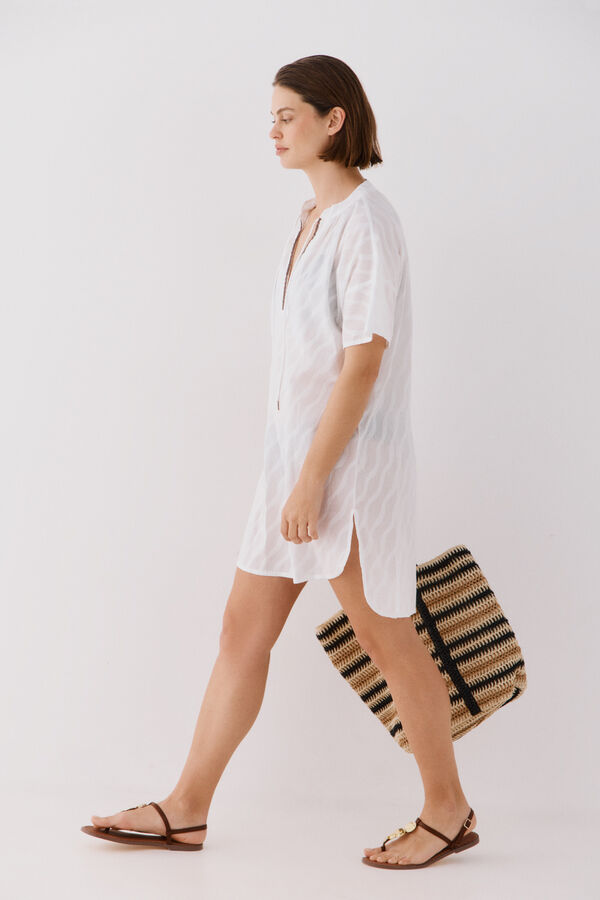 Cortefiel Caftan curto bordado Branco