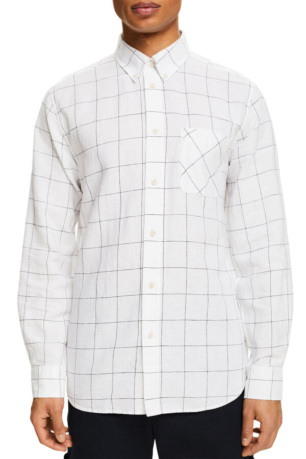Esprit Camisa aos quadrados regular fit com linho Impress&atilde;o
