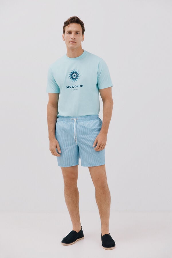 Cortefiel Mai&ocirc; estampado com riscas finas Azul