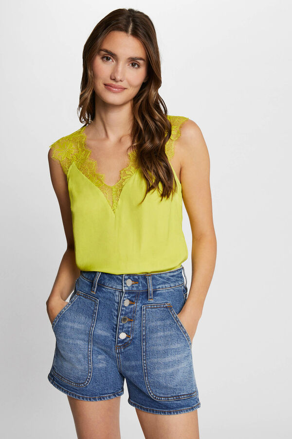 Morgan Blusa con tirantes anchos con encaje Amarillo