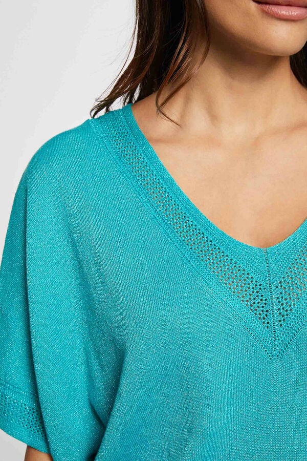 Morgan Jersey escote en V manga corta Turquesa