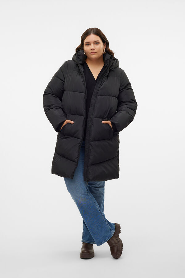 Vero Moda Curve Abrigo acolchado con capucha talla grande Negro