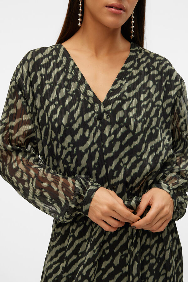 Vero Moda Vestido gasa 7/8 manga larga Verde oscuro