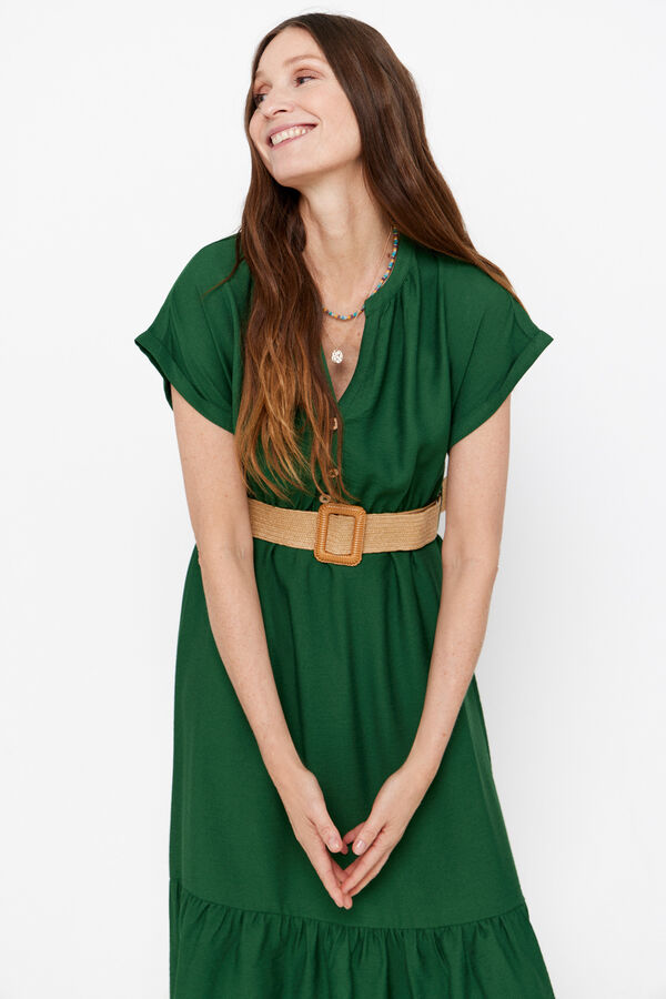 Cortefiel Vestido confort cintur&oacute;n Verde oscuro