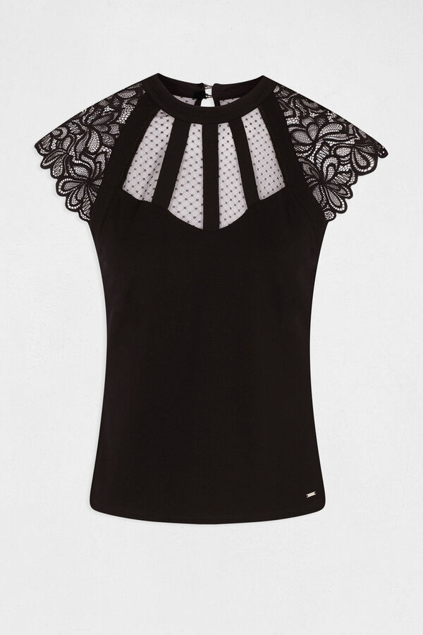 Morgan Camiseta manga corta con encaje Negro
