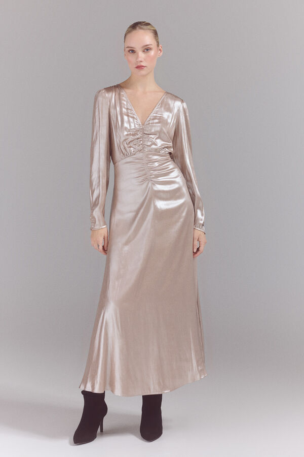 Slowlove Vestido em tecido laminado prateado Dourado