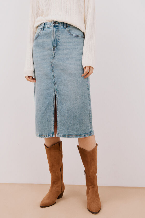 Cortefiel Falda midi vaquera Azul
