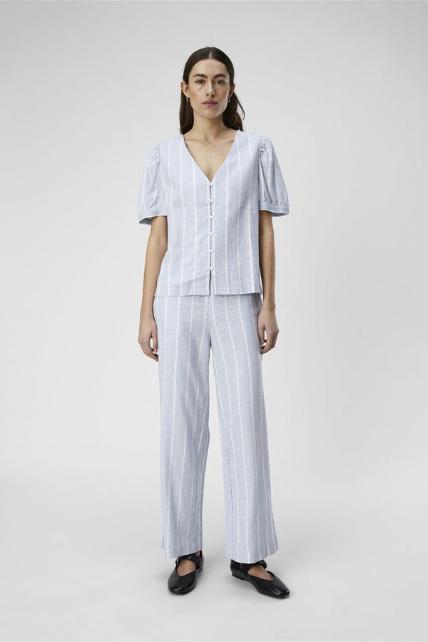 Object Pantalón de lino estampado de rayas Azul